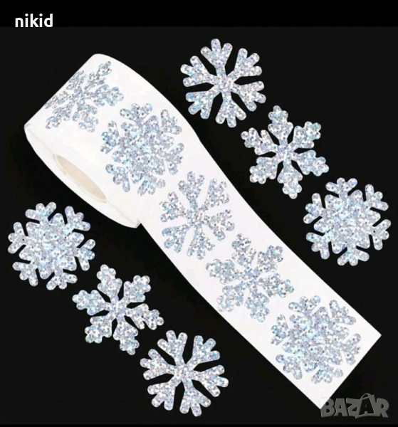 100 бр Снежинка Снежинки коледни холограмни самозалепващи лепенки стикери ръчна изработка за подарък, снимка 1