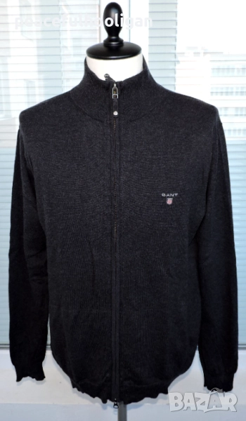 Gant Men`s Cotton Wool Full Zip Long Sleeve Cardigan Size L Dark Grey, снимка 1