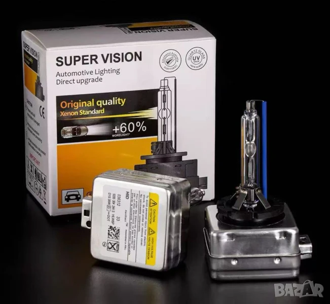 Ксенонови крушки SUPER VISION D1S 6000K +60% светлина – Quartz стъкло, снимка 1