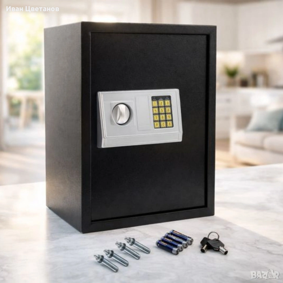 Електронен сейф 43L с аварийни ключове и монтажни болтове – Сигурност и защита за ценни вещи, снимка 1