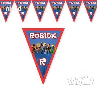 roblox Роблокс син Парти Гирлянд Знаменца Флаг Банер, снимка 1