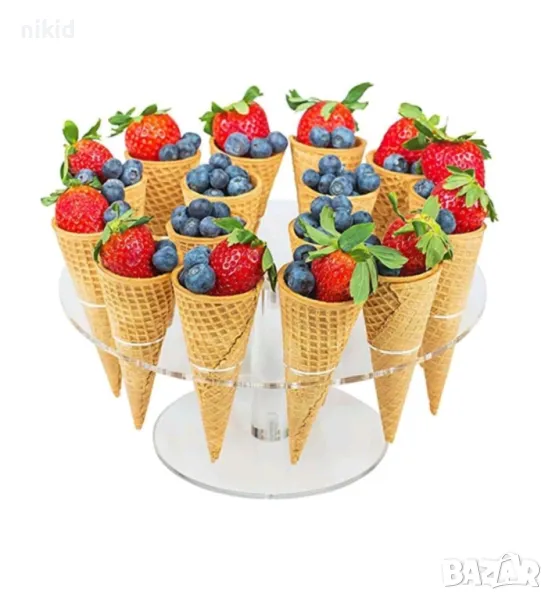 16 дупки кръгла прозрачна Пластмасова Акрилна стойка поставка стелаж фунийки сладолед сладоледи, снимка 1