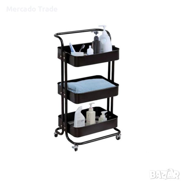 Количка Mercado Trade, За кухня, С колелца, Универсална, 3 рафта, Черен, снимка 1