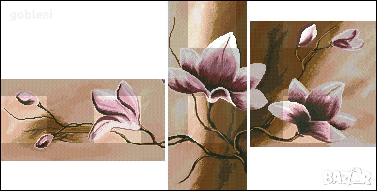 гоблен-триптих "Кафяво и розово" Д45 - размери 88*46 см.; 22цвята; шев 1:4; 92 лв., снимка 1