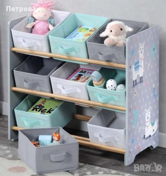 Етажерка за детски играчки-66х59,5х30/детска етажерка с текстилни кутии, снимка 1