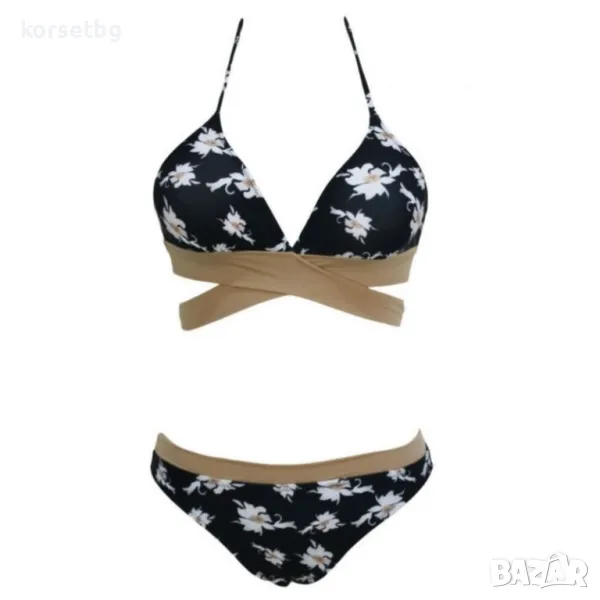 Дамски Бански от Две Части с Флорален Принт в Черно и Бяло - 23213, снимка 1