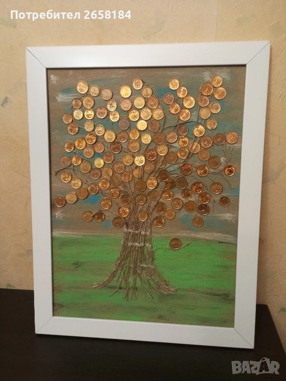 Дървото на парите с български стотинки, 35/45см, снимка 1