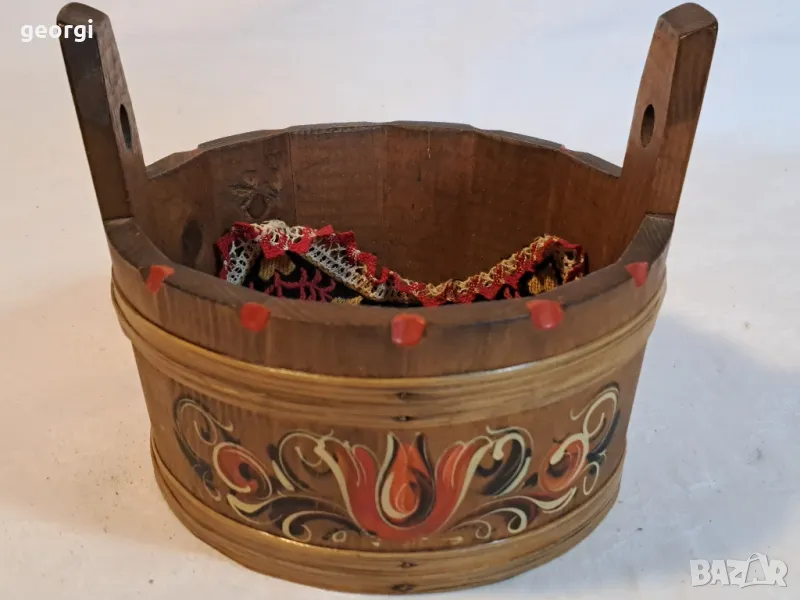 дървено ръчноизрисувано ведро панер   20/1, снимка 1