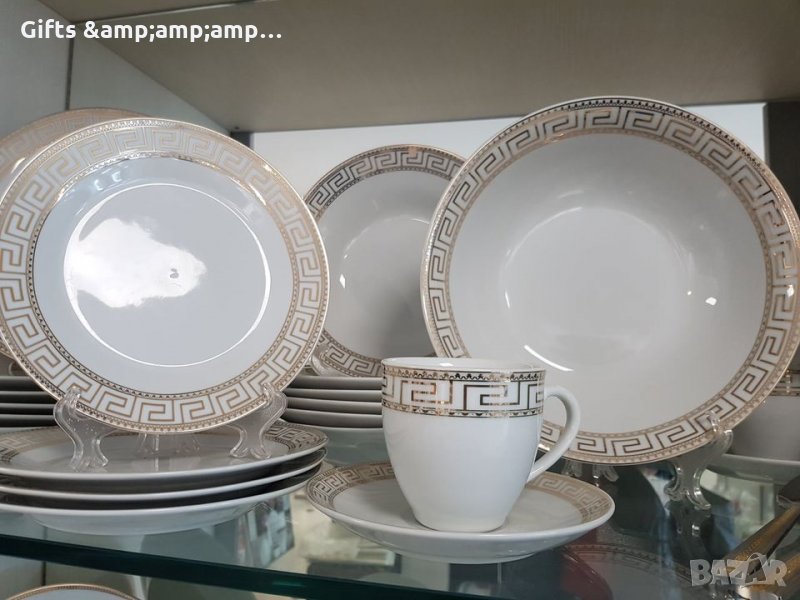 Порцеланов сервиз за храна стил Версаче със златен или със сребърен кант - 19 части, снимка 1