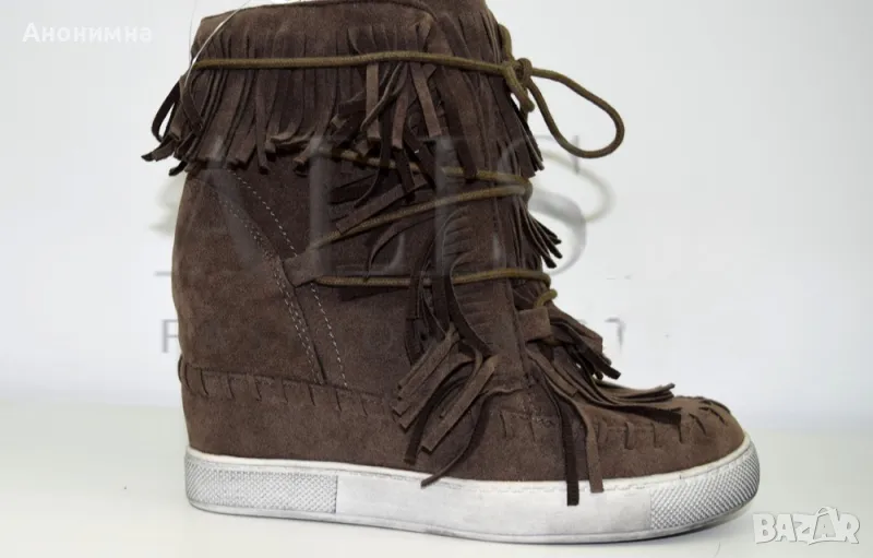 Велурени боти на платформа с ресни, снимка 1