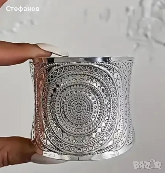 Широка дамска гривна метал антично сребро, снимка 1