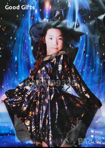 Детска рокля на Вещица, Детски Костюм на Вещица за Хелоуин с Шапка
, снимка 1