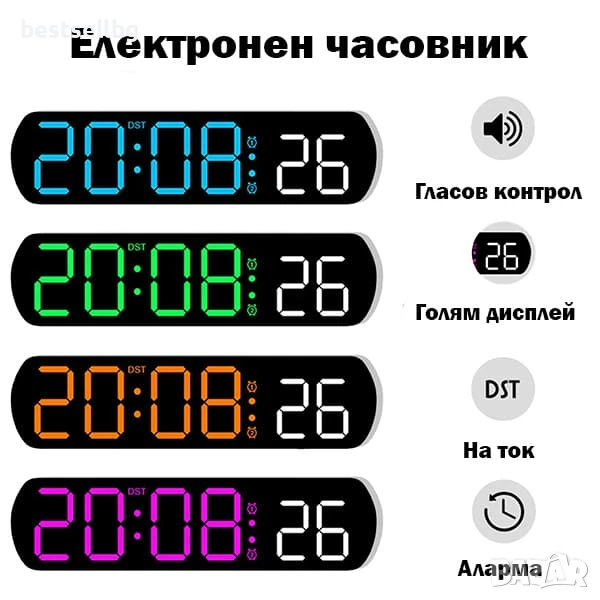 Дигитален настолен часовник с температура аларма дата постоянно светещ на ток USB големи цифри евтин, снимка 1