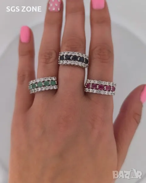 Пръстен със Сапфир, Рубин, Изумруд с Прозрачен Топаз, снимка 1