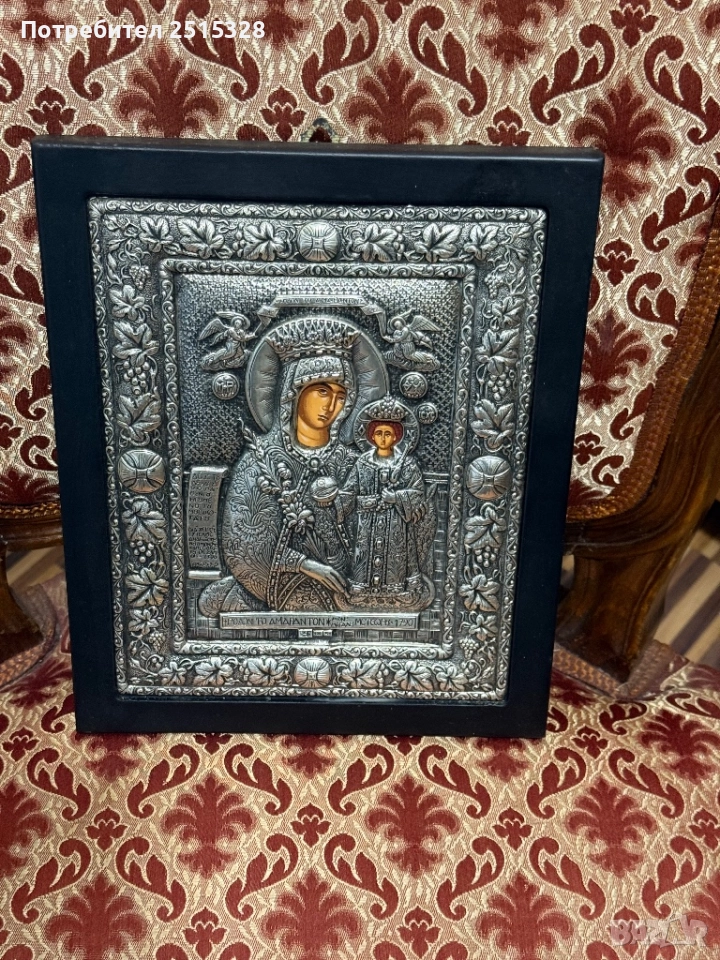 красива голяма сребърна икона Богородица, снимка 1