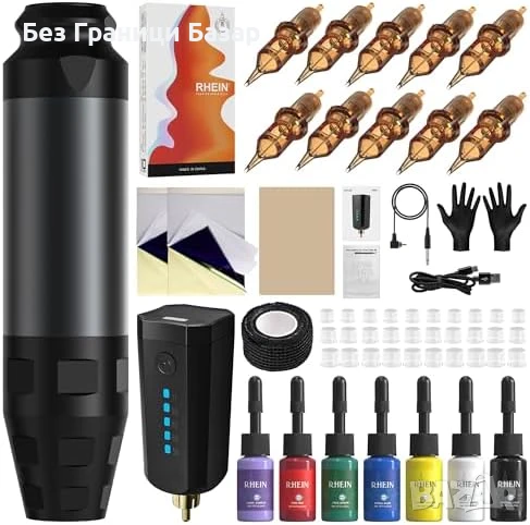 Нова Тату машинка комплект безжична с мастила и игли RHEIN P76 татус, снимка 1