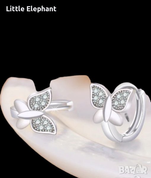 Сребърни обеци tiny халки пеперуди с кристали,white,колекция"Butterflies"/нови, снимка 1