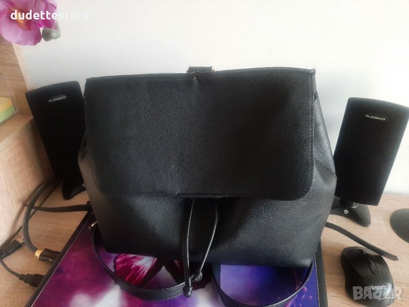 ZARA Черна кожена дамска чанта раница , снимка 1