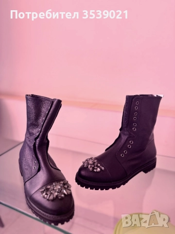 Чисто нови дизайнерски обувки от естествена кожа с камъни 