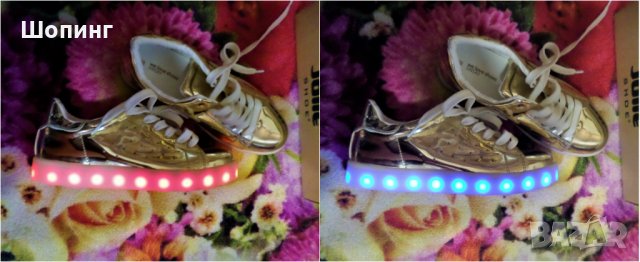 Златни обувки със светещи подметки №38, снимка 1 - Кецове - 30198258