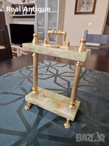 Страхотна антикварна белгийска стойка за джобен часовник бронз оникс , снимка 5 - Антикварни и старинни предмети - 50894861