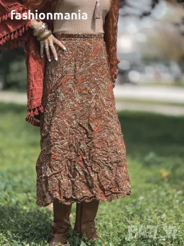 Бохо пола с етно принт – ръчна изработка, снимка 3 - Поли - 50379660