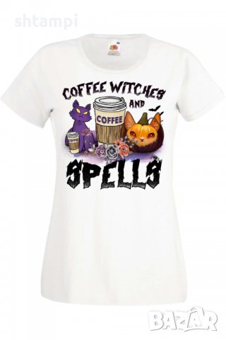 Дамска тениска Coffee Witches And Spells,Halloween,Хелоуин,Празник,Забавление,Изненада,Обичаи,, снимка 2 - Тениски - 38144683