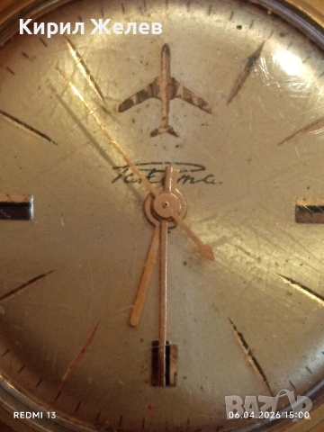 Рядък механичен часовник Raketa Runway Dial Airplane позлатен Au20 уникат 54486, снимка 3 - Антикварни и старинни предмети - 54109921