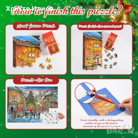 Пъзел с дядо Коледа и елха Коледен календар 1000 части, снимка 2 - Игри и пъзели - 48701620