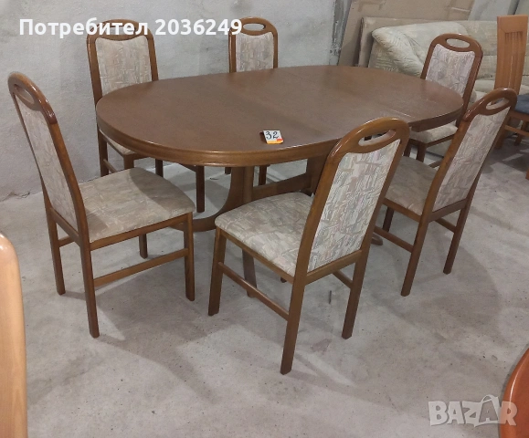 Комплект масивна разтегателна маса с 6 стола
