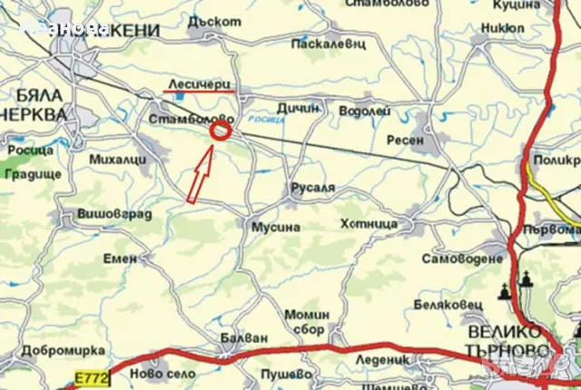 10 ДКА земя с.ЛЕСИЧЕРИ - 50 м лице асфалтов път В.ТЪРНОВО-ПАВЛИКЕНИ