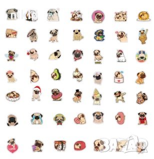 50 бр мопс кучета куче самозалепващи лепенки стикери за украса декор картонена торта, снимка 3 - Други - 35131433