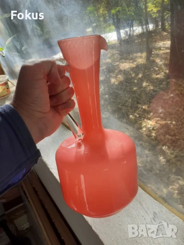 Невероятна голяма розова кана гарафа декантер Опалин, снимка 6 - Антикварни и старинни предмети - 51169450