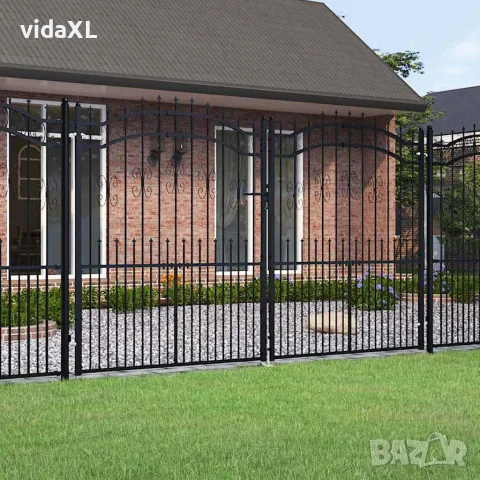 vidaXL Оградна порта KAMPEN с връх, черна, 302x172 см, стомана, снимка 2 - Огради и мрежи - 56148412
