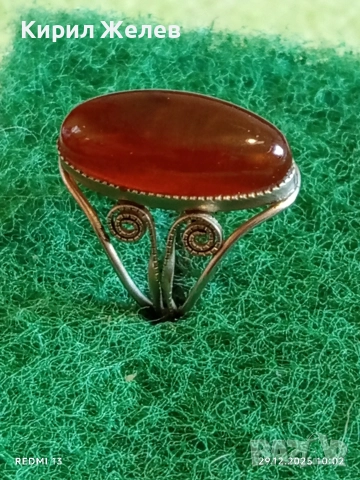 Винтидж сребърен пръстен с ювелирно фасетиран Балтийски кехлибар майсторска изработка 48630, снимка 4 - Пръстени - 52925402