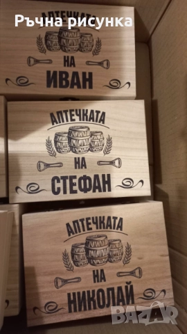 Кутия с шотове - пример "Аптечката на ...Трифон ,Димитър,Иван ,Христо,Стефан ,Йордан,Никулден и друг, снимка 6 - Декорация за дома - 48764888