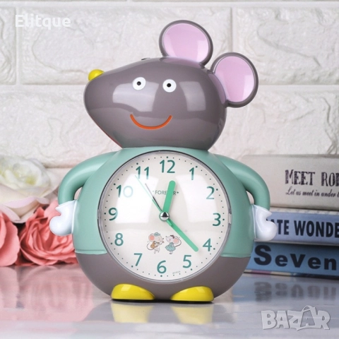Детски симпатичен настолен часовник със светлини на батерии, снимка 2 - Детски нощни лампи - 52895009