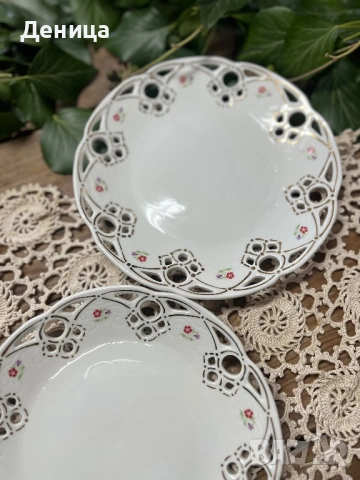 Две чинии-18 см Нежна и рядко срещана цветна декорация Акцентиращата златна декорация е ръчно рисува, снимка 2 - Чинии - 53236757