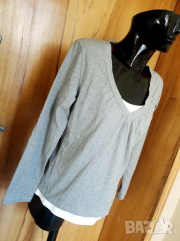 Сива изчистена памучна блуза с вграден бял потник Л, снимка 2 - Блузи с дълъг ръкав и пуловери - 35053049