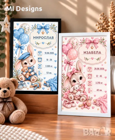Бебешка визитка | Елегантни зайчета | Момче или момиче