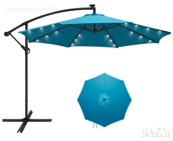 Градински чадър с LED осветление, 3м., с метална основа, цвят Зелен, TLB017 10FT, снимка 1 - Градински мебели, декорация  - 44595437