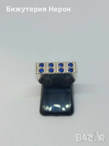 Сребърен пръстен сини циркони, снимка 2 - Пръстени - 42755945