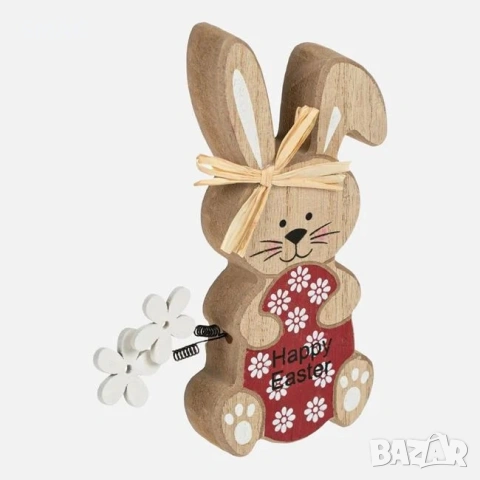 Великденска дървена настолна декоративна фигура заек яйце 6x2x14cm_1200803, снимка 3 - Декорация за дома - 54224410