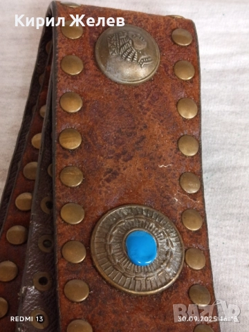 Винтидж естествена кожа дамски колан с капси и декоративни елементи 46940, снимка 3 - Колани - 51893138