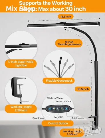 Нова LED настолна лампа за офис и дом – щадяща зрението , снимка 6 - Друга електроника - 55985678