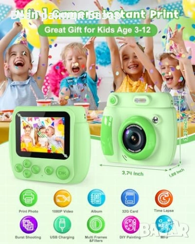 Нова Камера за незабавен печат с 3 ролки хартия Фотопринтер фотоапарат, снимка 2 - Други - 53033585