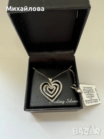 Ново сребърно колие двойно сърце (Sterling Silver), снимка 3 - Колиета, медальони, синджири - 53992737