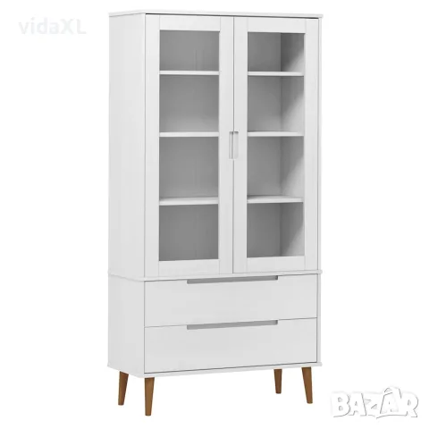 vidaXL Шкаф витрина MOLDE, бял, 90x35x175 см, бор масив