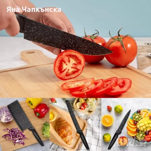 Комплект кухненски ножове 17 части със стойка и ножица – неръждаема стомана, снимка 2 - Прибори за хранене, готвене и сервиране - 55931835