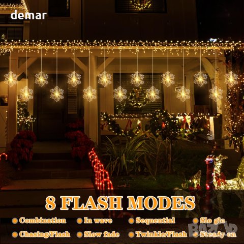 Коледни светлини за прозорци и стени със снежинки, снимка 7 - Декорация за дома - 42829646